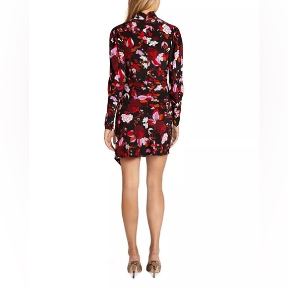 A.L.C. Marcel Floral Print Dress Black Red Silk Midi High Neck Long Sleeves - Picture 3 of 15